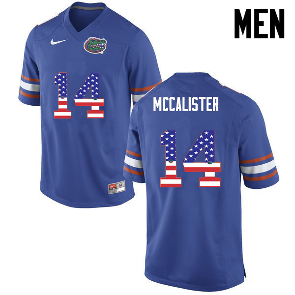 Men Florida Gators #14 Alex McCalister College Football USA Flag Fashion Jerseys-Blue - Click Image to Close